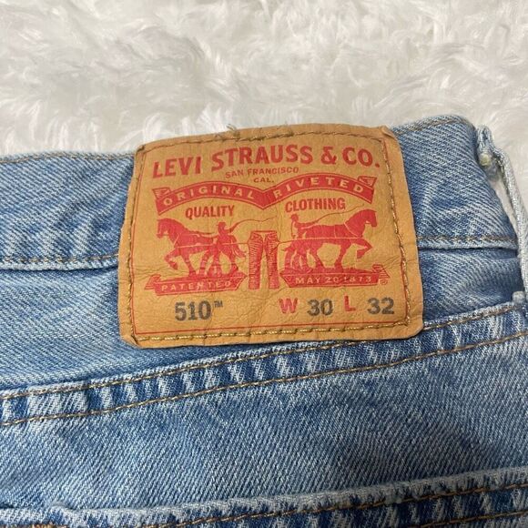 Levis 510 Jeans Mens Size 30x32 Blue Light Wash Skinny Denim Cotton - Picture 9 of 9